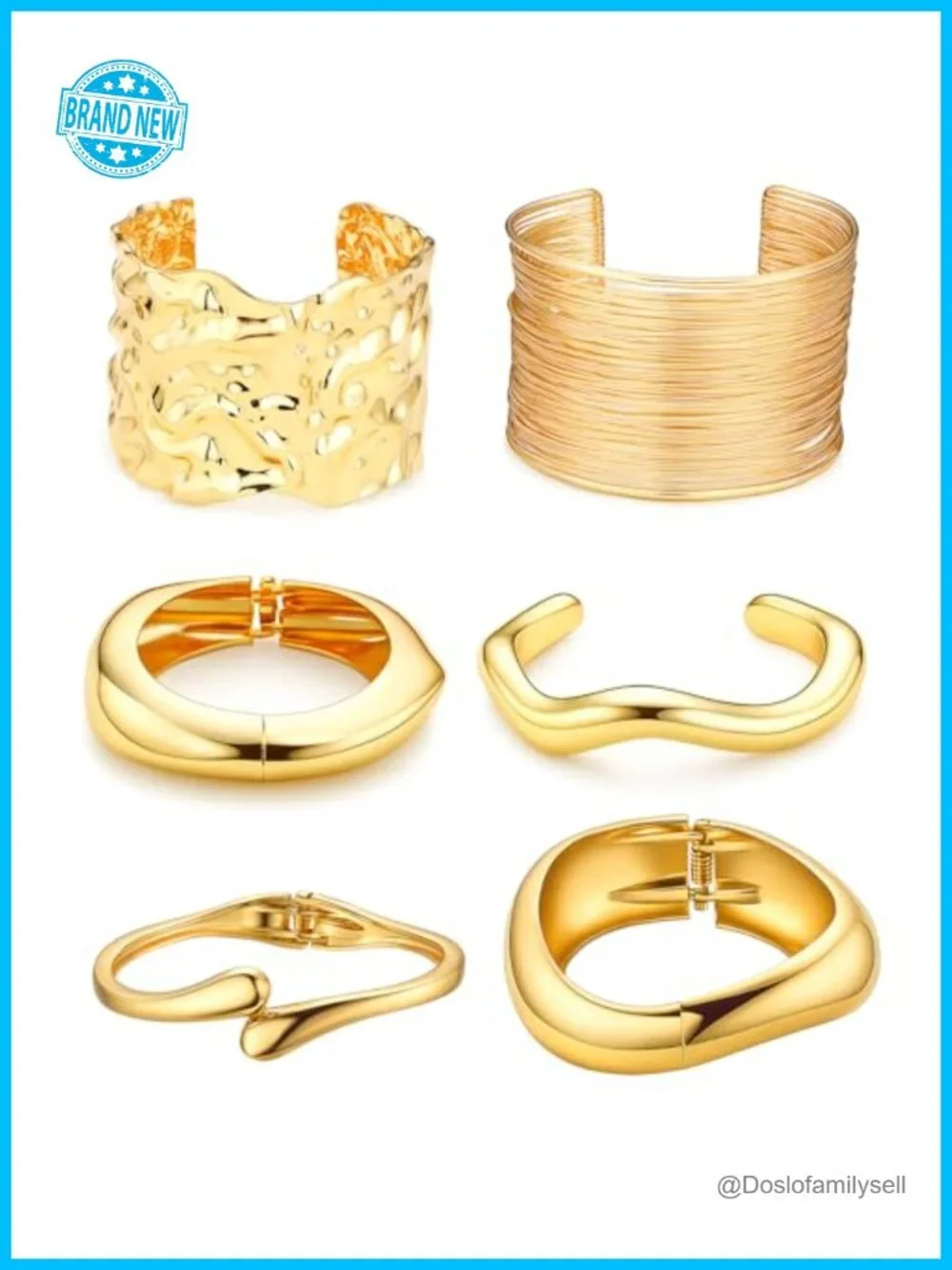 6 Pcs Chunky Cuff Bangle Set Gold Geometric Bracelets for Women